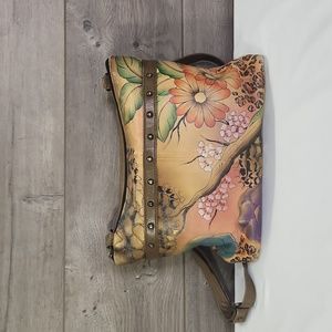 Anuschka Hand Painted Floral Leather Crossbody Shoulder Bag